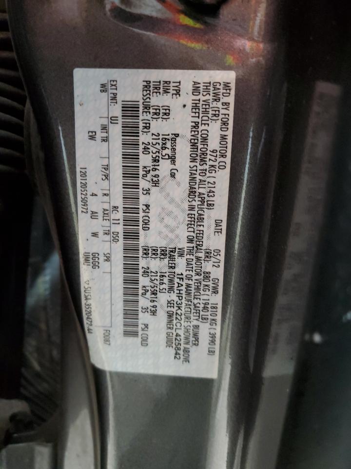 2012 Ford Focus Se VIN: 1FAHP3K22CL425842 Lot: 63813925