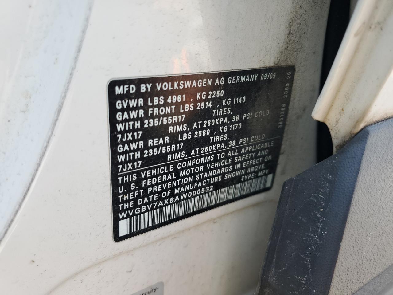 2010 Volkswagen Tiguan Se VIN: WVGBV7AX8AW000532 Lot: 63420665