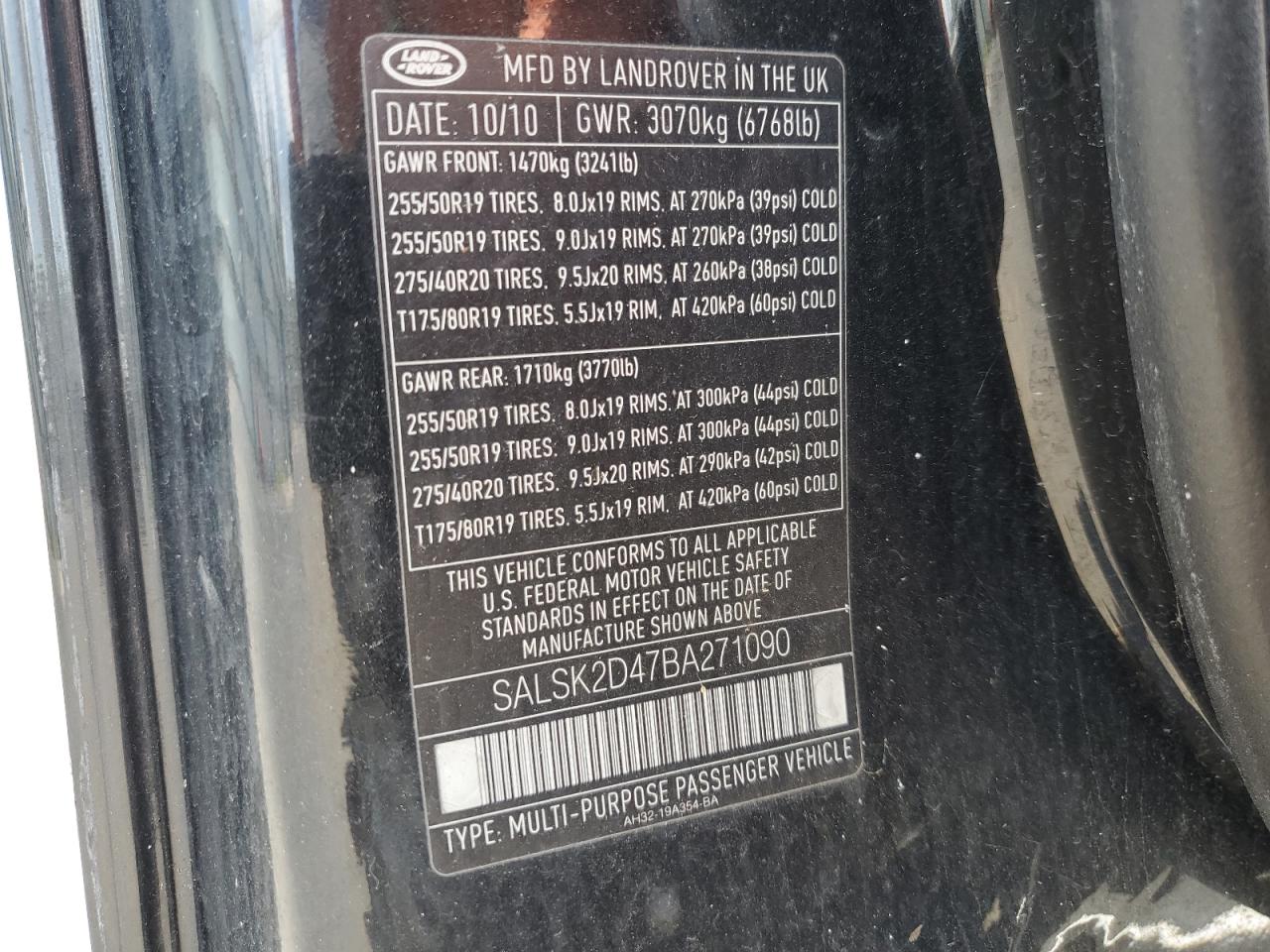 2011 Land Rover Range Rover Sport Lux VIN: SALSK2D47BA271090 Lot: 64461865