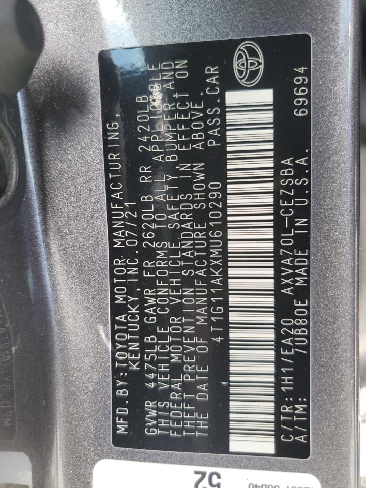 2021 Toyota Camry Se VIN: 4T1G11AKXMU610290 Lot: 64795715
