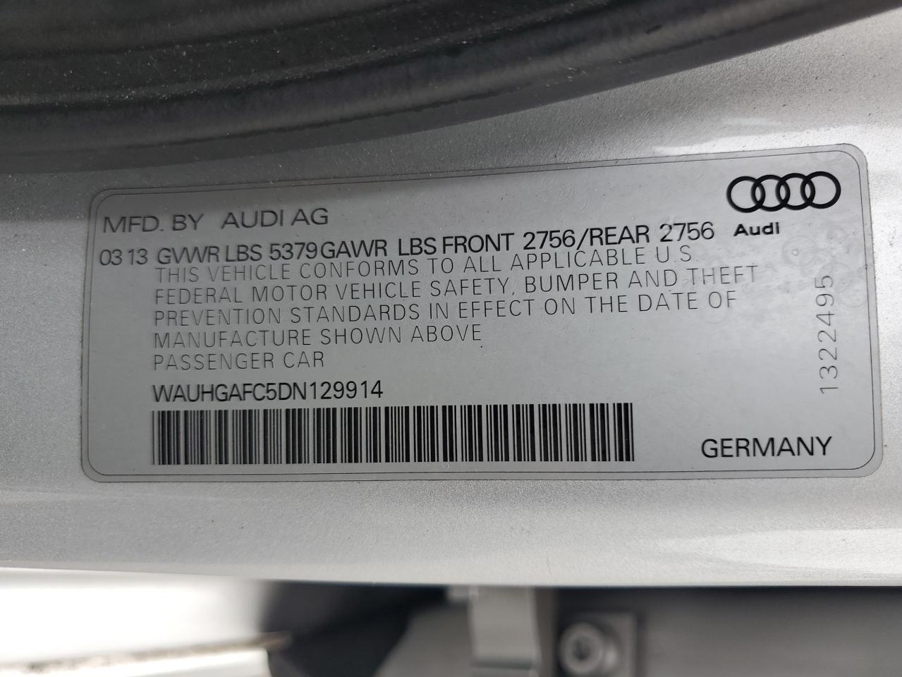 2013 Audi A6 Prestige VIN: WAUHGAFC5DN129914 Lot: 63797415