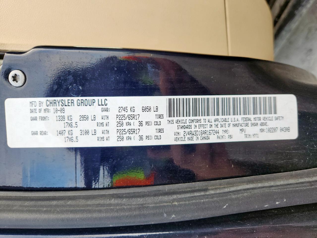 2010 Volkswagen Routan Se VIN: 2V4RW3D16AR167244 Lot: 64659205