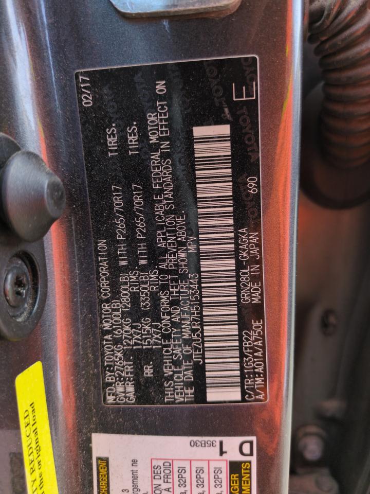 2017 Toyota 4Runner Sr5 VIN: JTEZU5JR7H5153443 Lot: 63555425