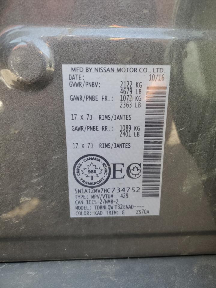 2017 Nissan Rogue Sv VIN: 5N1AT2MV7HC734752 Lot: 64376545