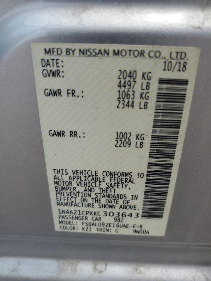 2019 Nissan Leaf S VIN: 1N4AZ1CPXKC303643 Lot: 65295975