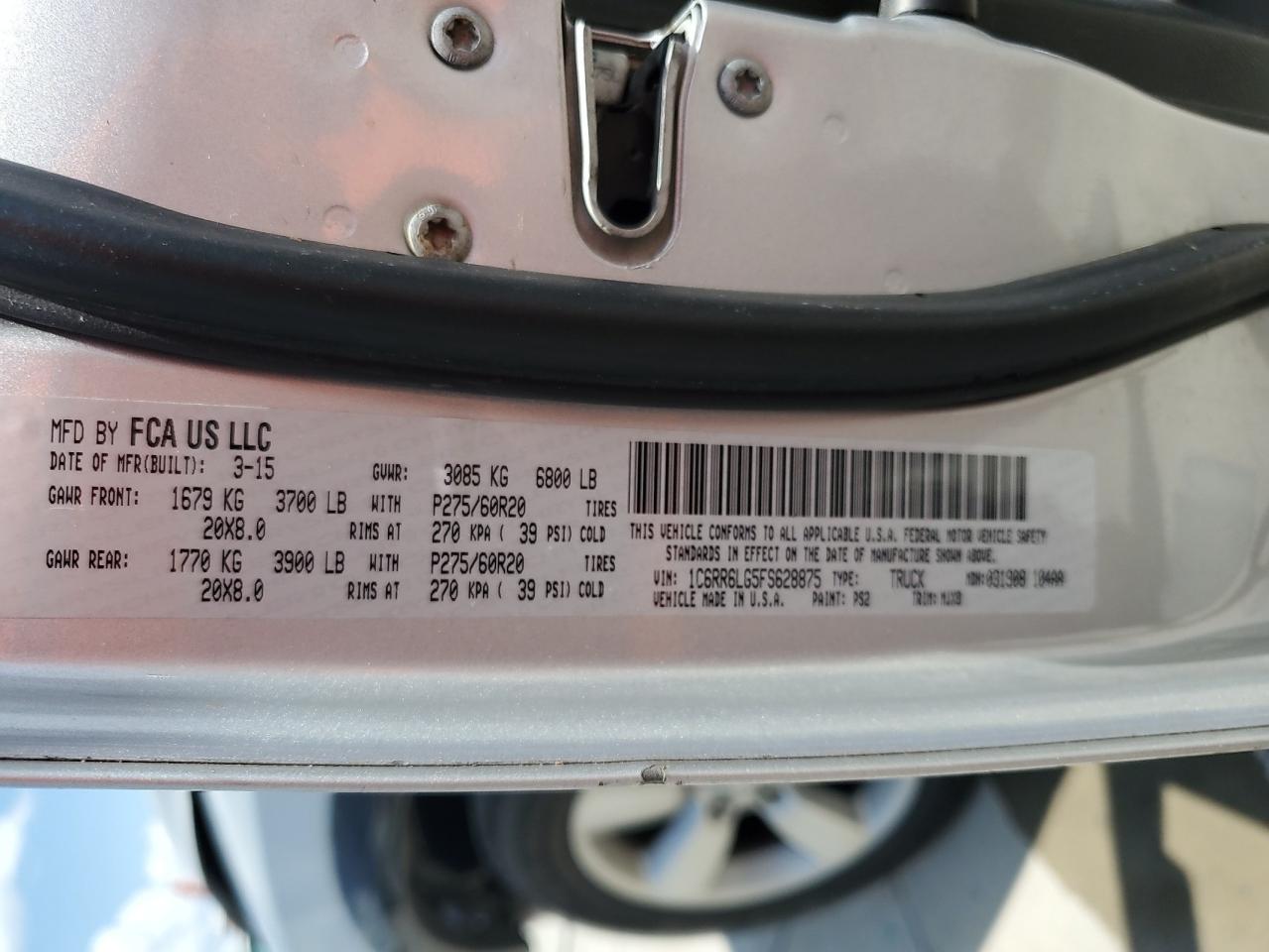 2015 Ram 1500 Slt VIN: 1C6RR6LG5FS628875 Lot: 63034155