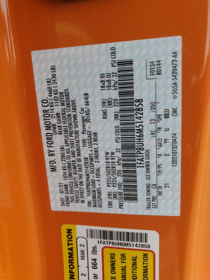 2021 Ford Mustang VIN: 1FATP8UH6M5142858 Lot: 64331495