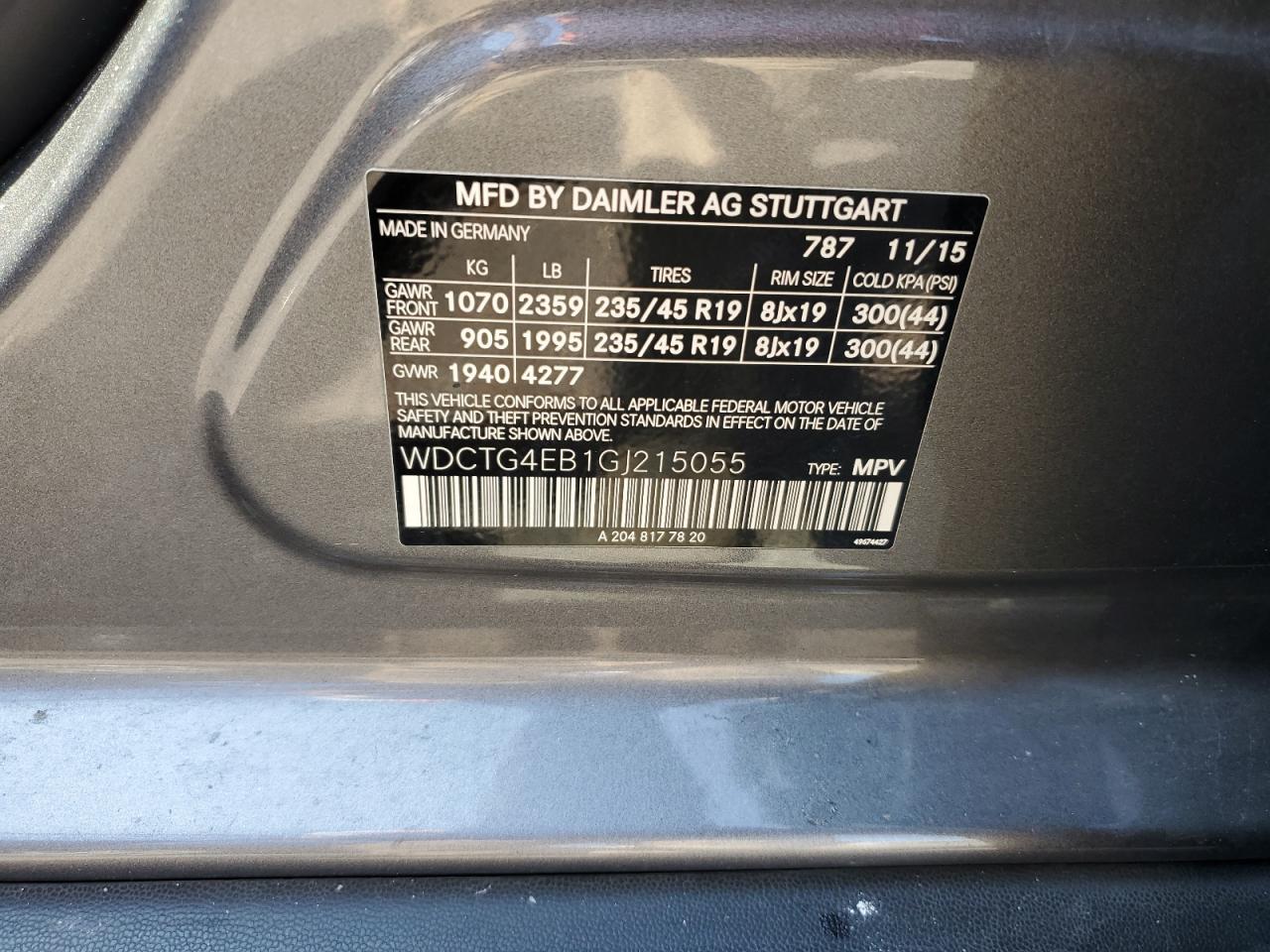 2016 Mercedes-Benz Gla 250 VIN: WDCTG4EB1GJ215055 Lot: 64543395