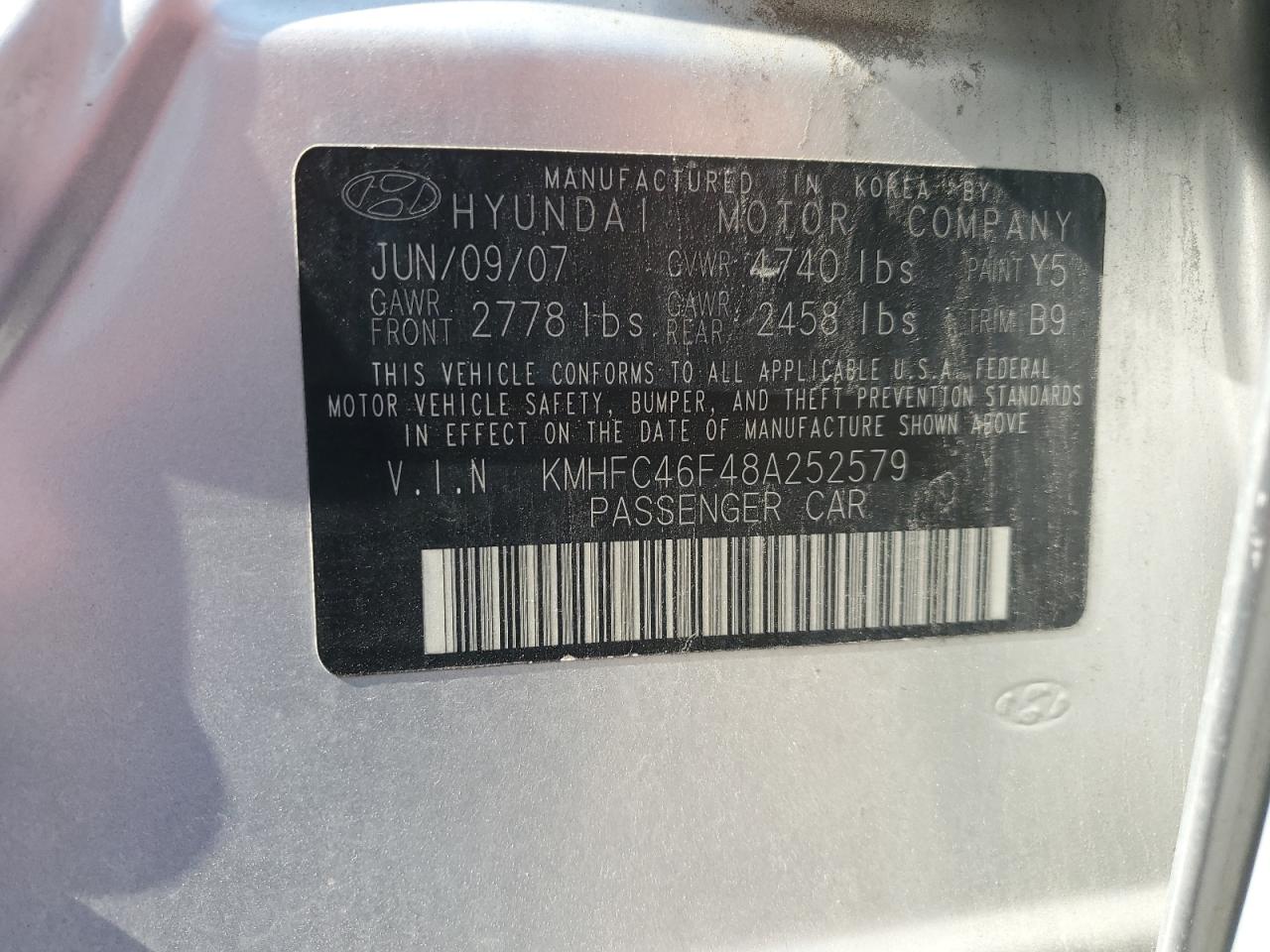 2008 Hyundai Azera Se VIN: KMHFC46F48A252579 Lot: 64034695