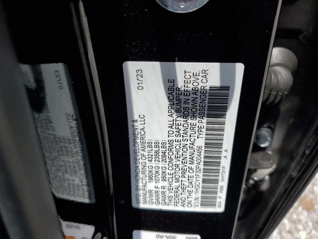 2023 Honda Accord Ex VIN: 1HGCY1F32PA004456 Lot: 65286675
