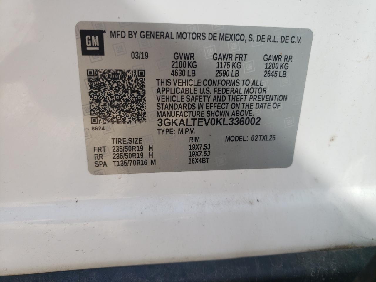 2019 GMC Terrain Sle VIN: 3GKALTEV0KL336002 Lot: 63557755