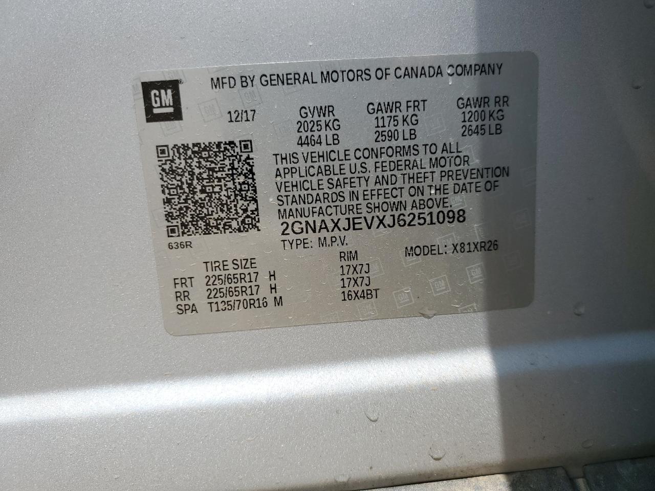 2018 Chevrolet Equinox Lt VIN: 2GNAXJEVXJ6251098 Lot: 64595025