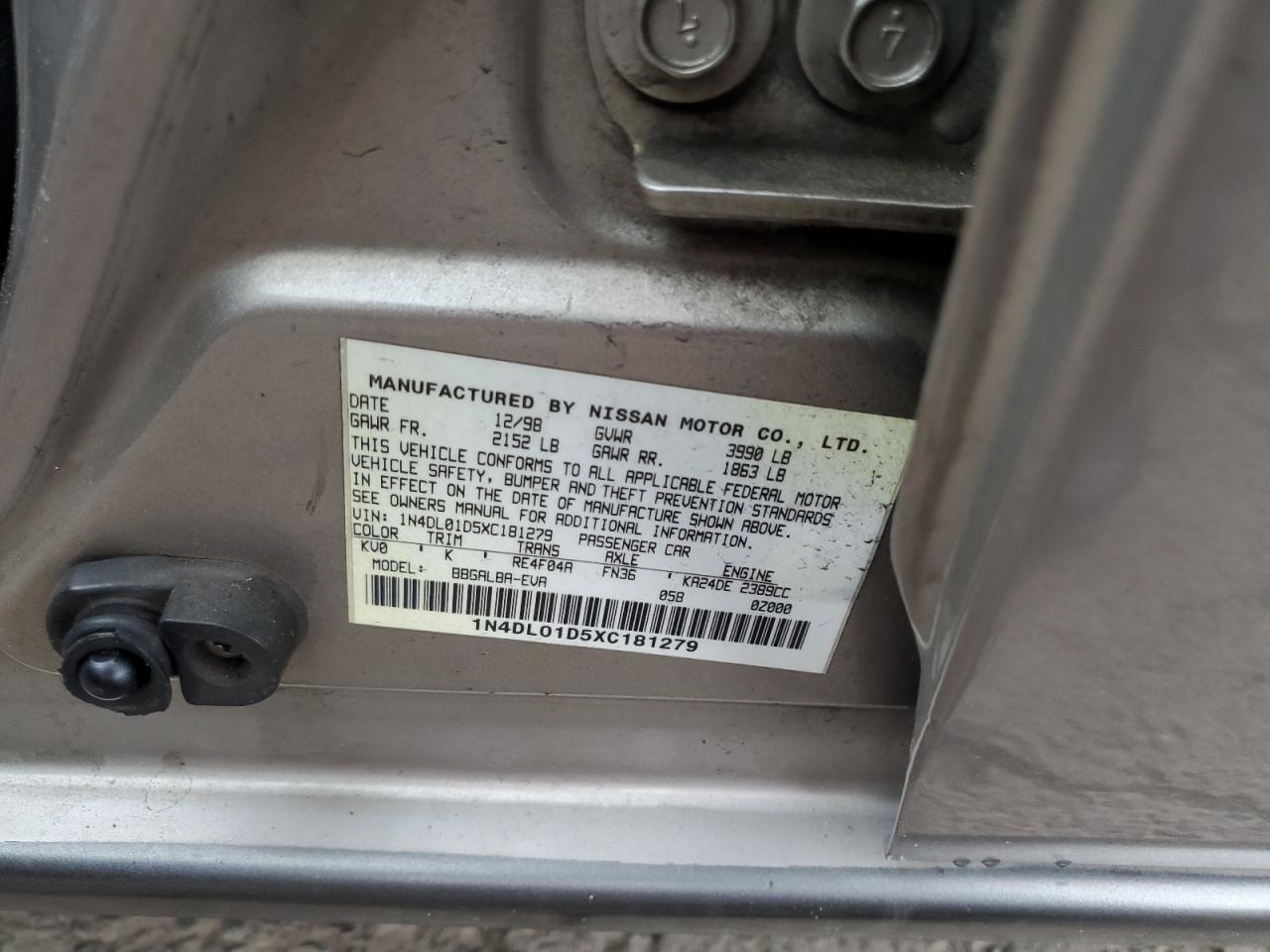 1999 Nissan Altima Xe VIN: 1N4DL01D5XC181279 Lot: 62405915