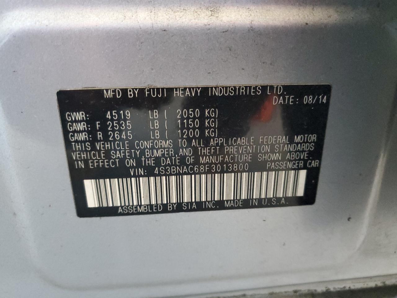 2015 Subaru Legacy 2.5I Premium VIN: 4S3BNAC68F3013800 Lot: 65273825