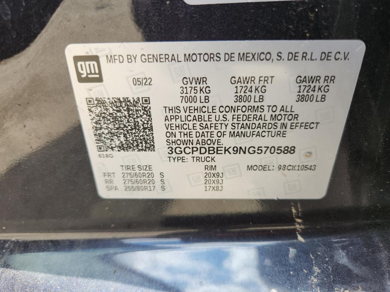 2022 Chevrolet Silverado K1500 Custom VIN: 3GCPDBEK9NG570588 Lot: 63838515