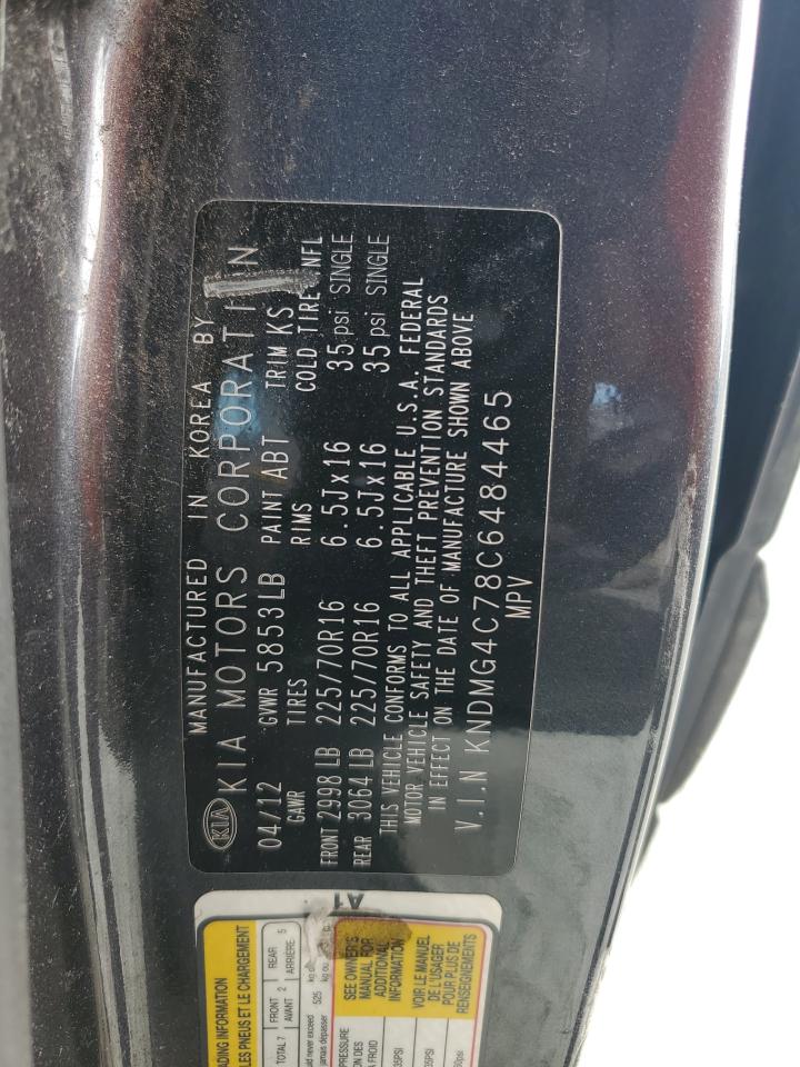 2012 Kia Sedona Lx VIN: KNDMG4C78C6484465 Lot: 61608175