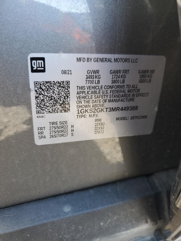 2021 GMC Yukon Xl K1500 Slt VIN: 1GKS2GKT3MR449388 Lot: 64291665