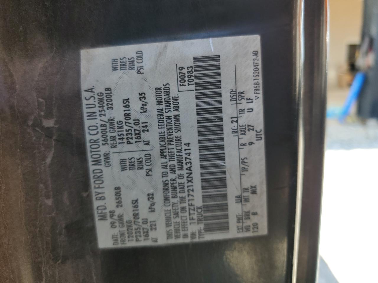 1999 Ford F150 VIN: 1FTZF1721XNA37414 Lot: 65276515