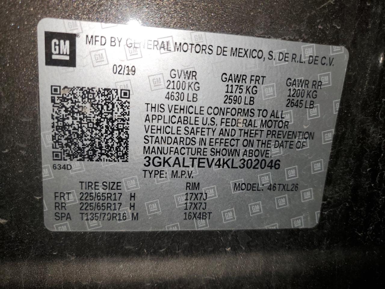 2019 GMC Terrain Sle VIN: 3GKALTEV4KL302046 Lot: 64504995