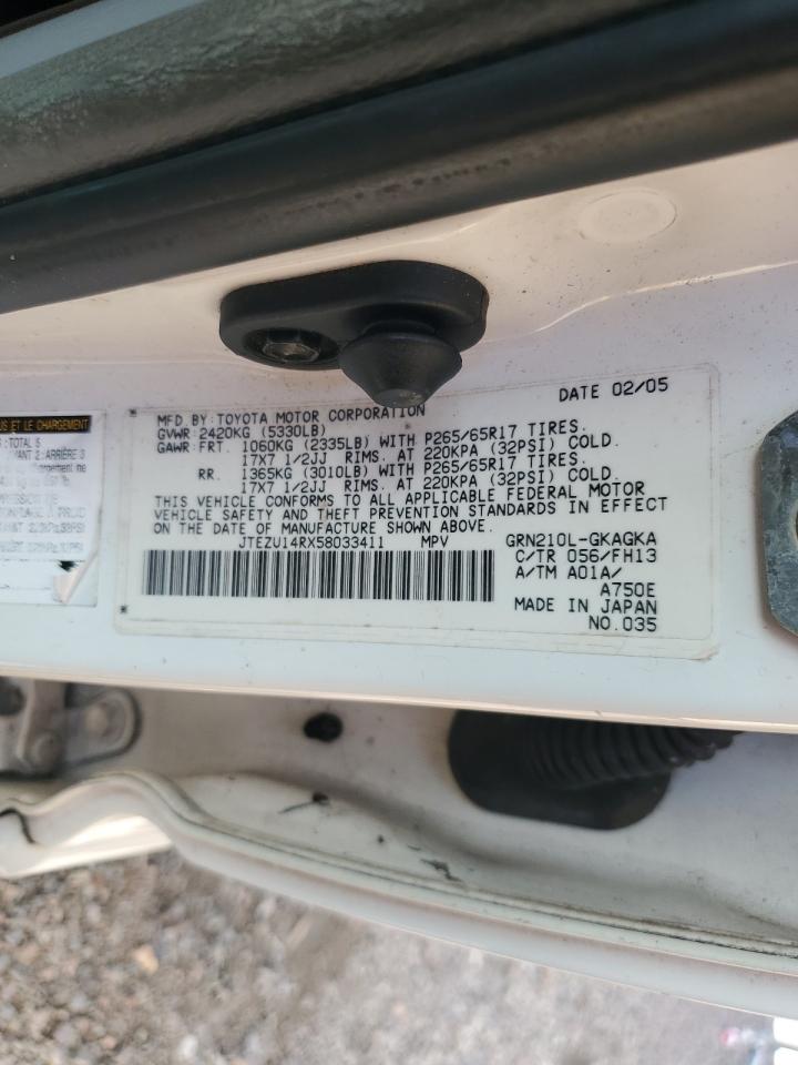 2005 Toyota 4Runner Sr5 VIN: JTEZU14RX58033411 Lot: 63004155