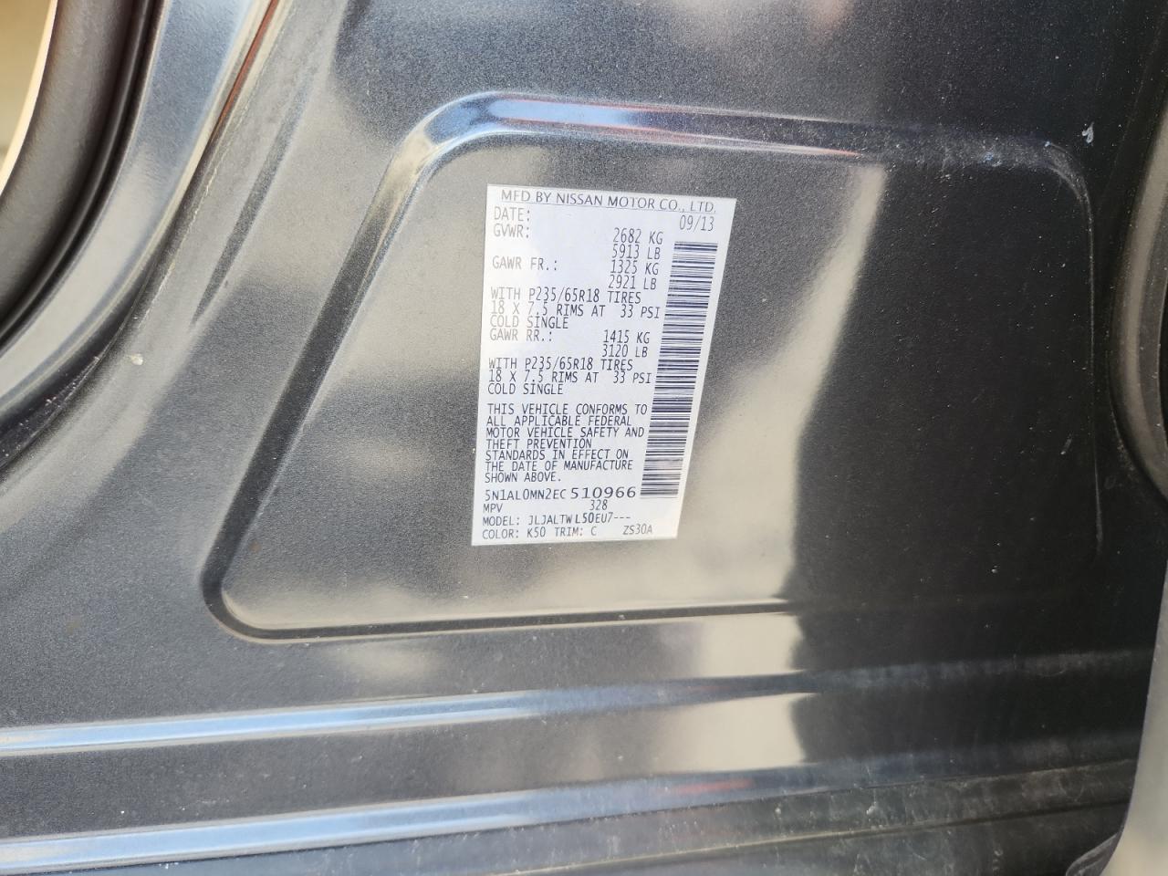 2014 Infiniti Qx60 VIN: 5N1AL0MN2EC510966 Lot: 66268725