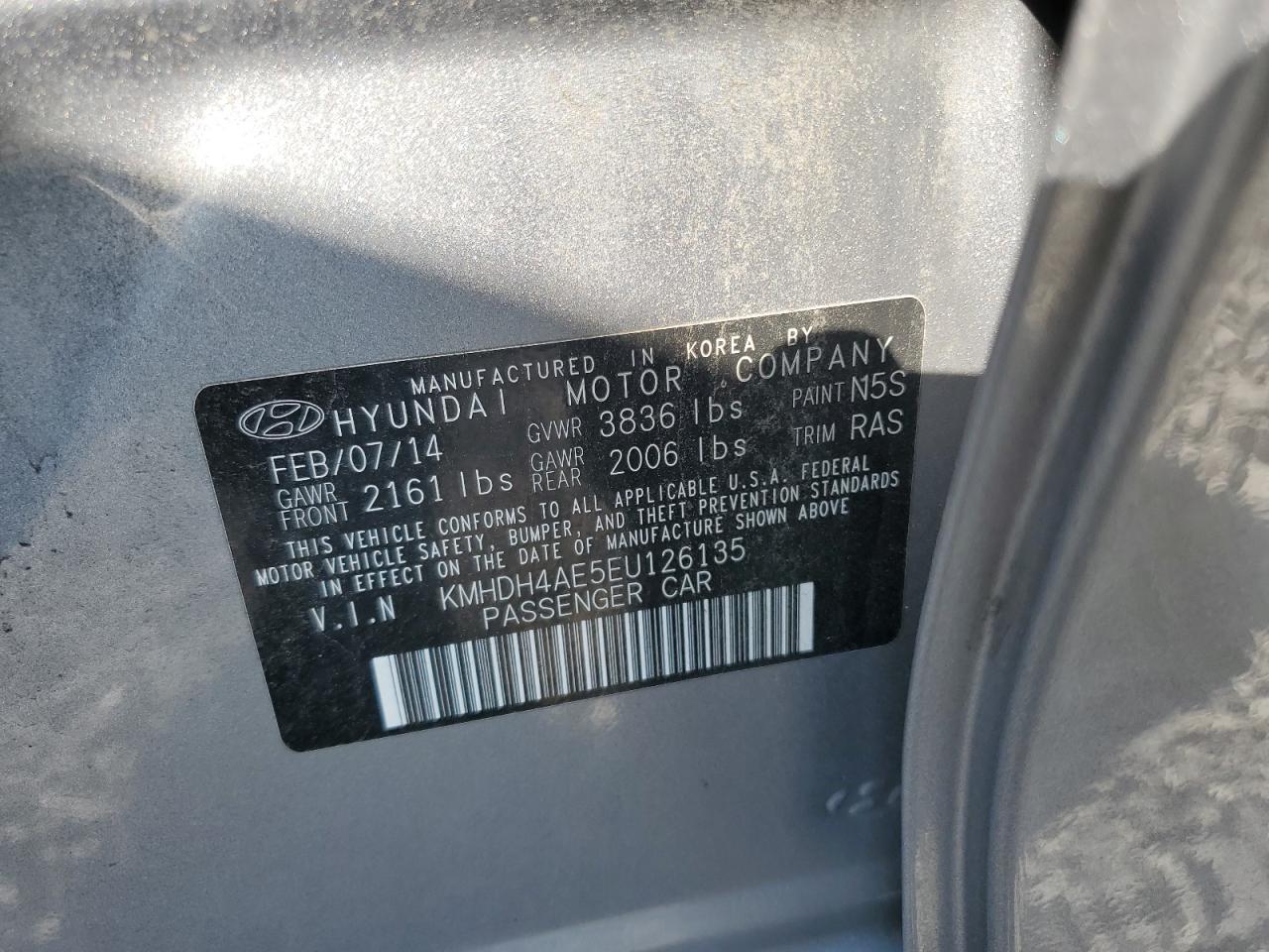 2014 Hyundai Elantra Se VIN: KMHDH4AE5EU126135 Lot: 63556315