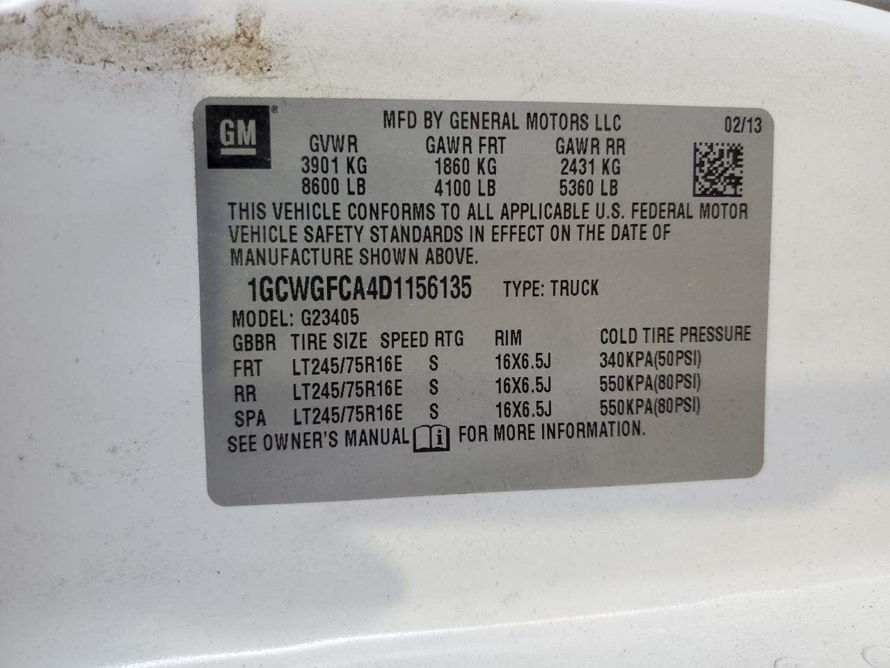 2013 Chevrolet Express G2500 VIN: 1GCWGFCA4D1156135 Lot: 70692605