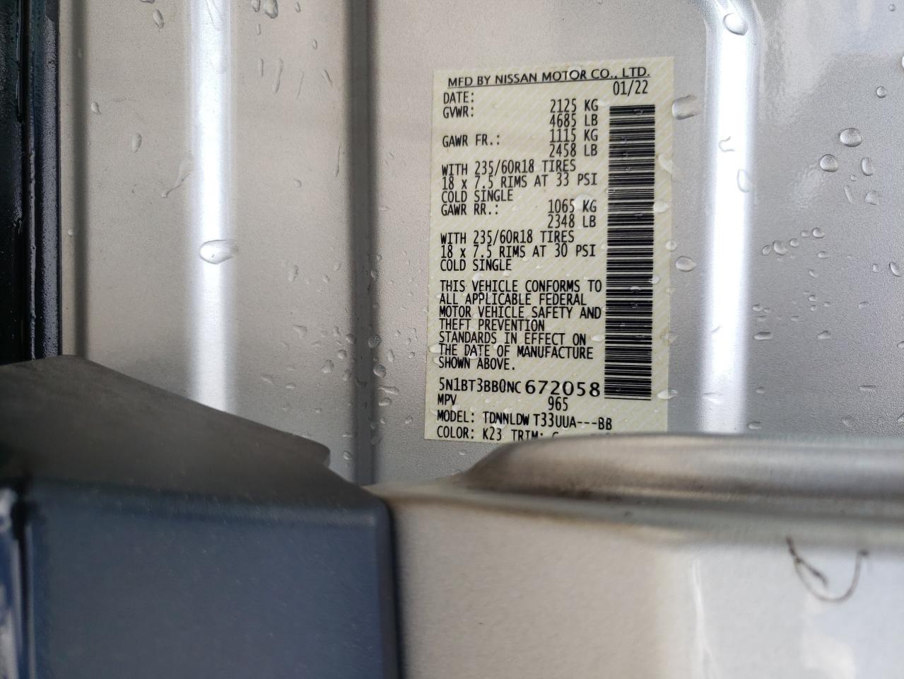 2022 Nissan Rogue Sv VIN: 5N1BT3BB0NC672058 Lot: 64683935