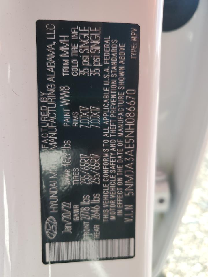 2022 Hyundai Tucson Se VIN: 5NMJA3AE5NH086670 Lot: 62982505
