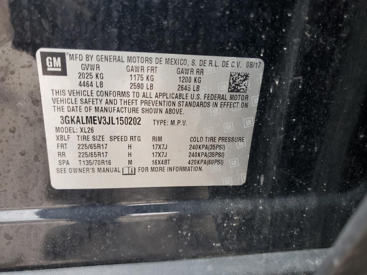 2018 GMC Terrain Sle VIN: 3GKALMEV3JL150202 Lot: 63267875