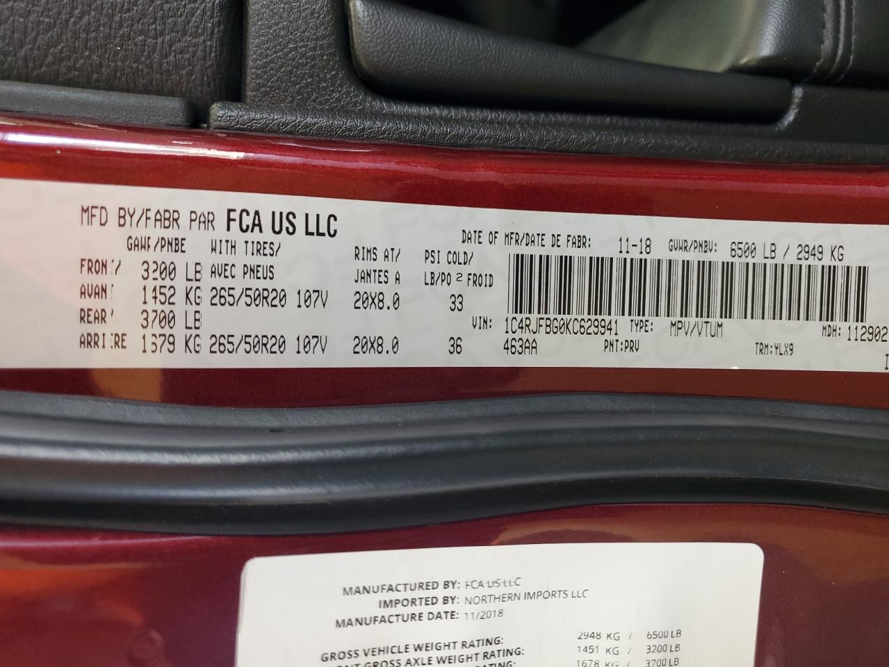 2019 Jeep Grand Cherokee Limited VIN: 1C4RJFBG0KC629941 Lot: 65447435
