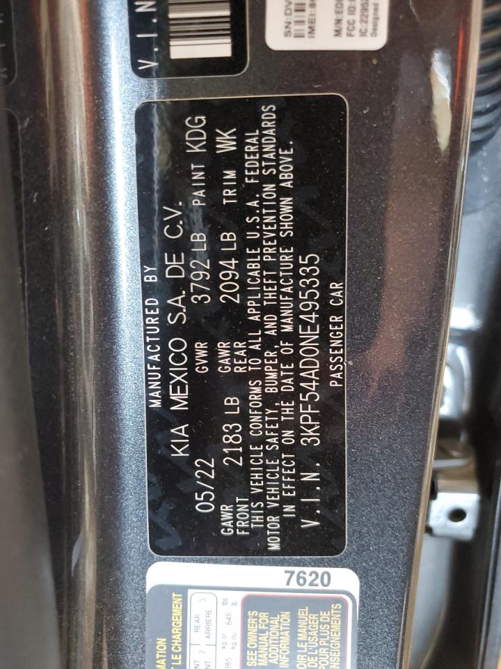 2022 Kia Forte Gt Line VIN: 3KPF54AD0NE495335 Lot: 66142505