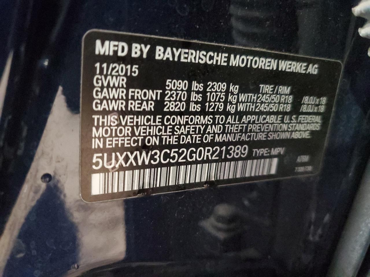 2016 BMW X4 xDrive28I VIN: 5UXXW3C52G0R21389 Lot: 64493825