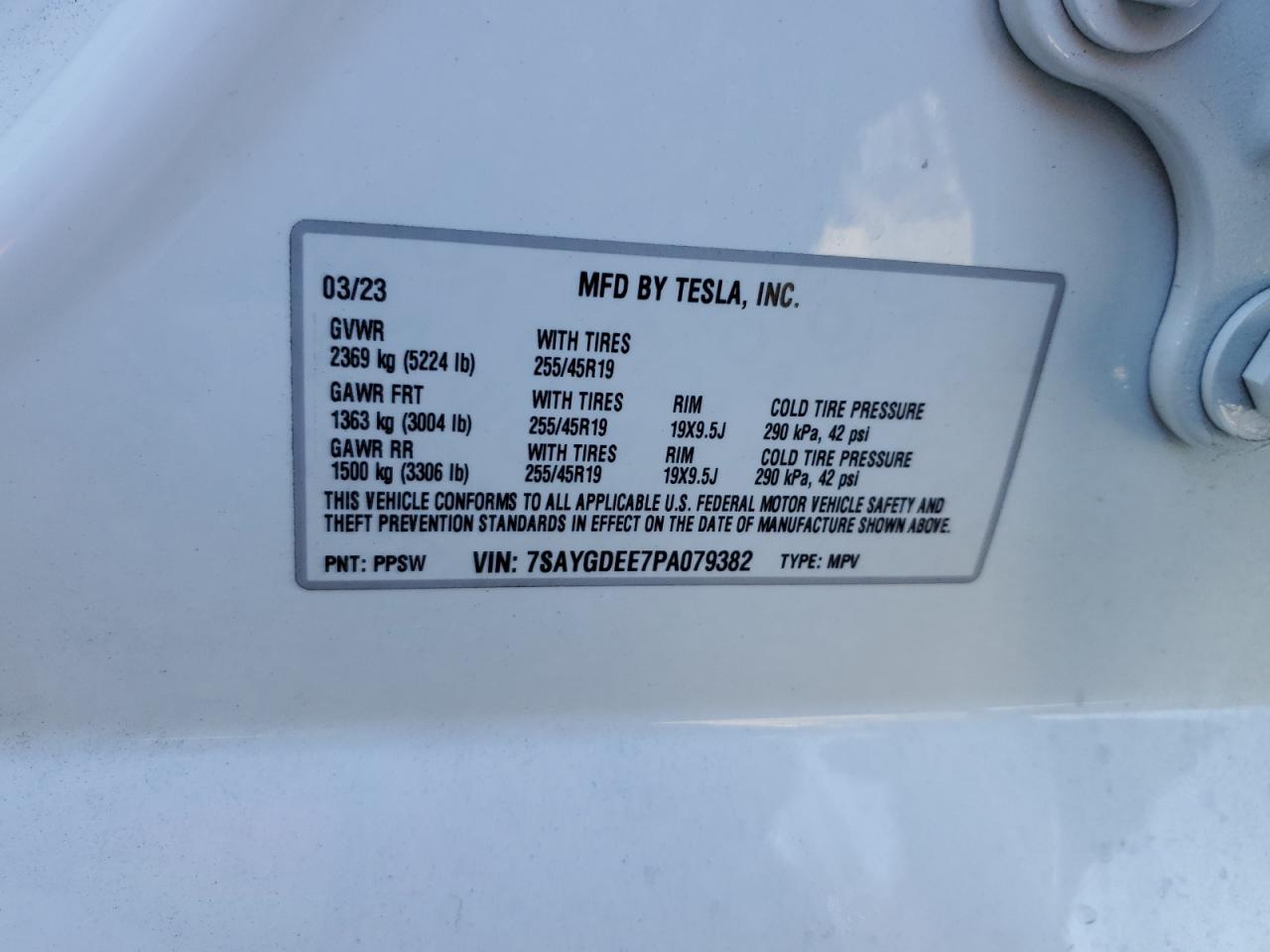 2023 Tesla Model Y VIN: 7SAYGDEE7PA079382 Lot: 64139845