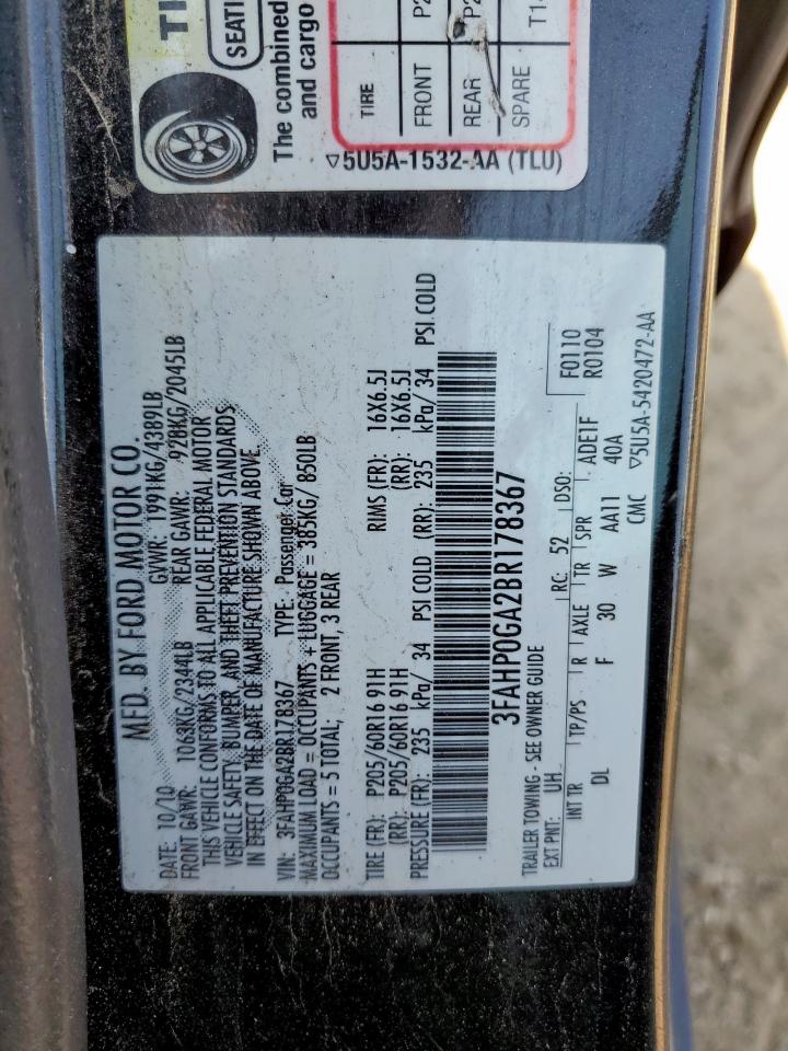 2011 Ford Fusion S VIN: 3FAHP0GA2BR178367 Lot: 65644145