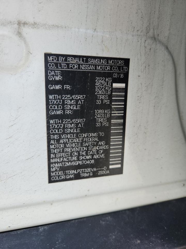 2016 Nissan Rogue S VIN: KNMAT2MV6GP670408 Lot: 66128605