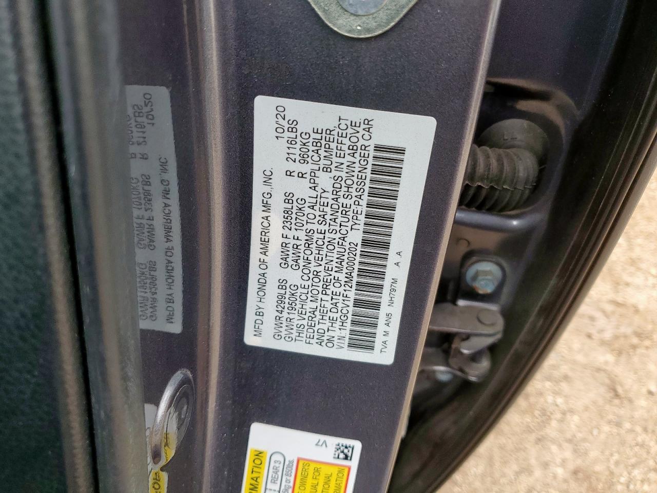 2021 Honda Accord Lx VIN: 1HGCV1F12MA000202 Lot: 64311055