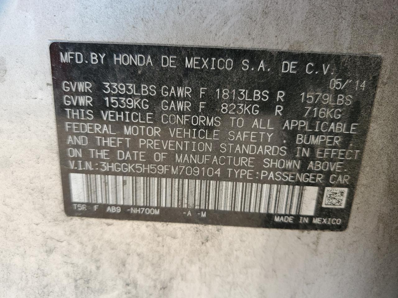 2015 Honda Fit Lx VIN: 3HGGK5H59FM709104 Lot: 63569065