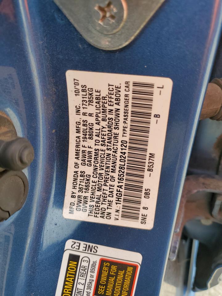 2008 Honda Civic Lx VIN: 1HGFA16528L024120 Lot: 64652895