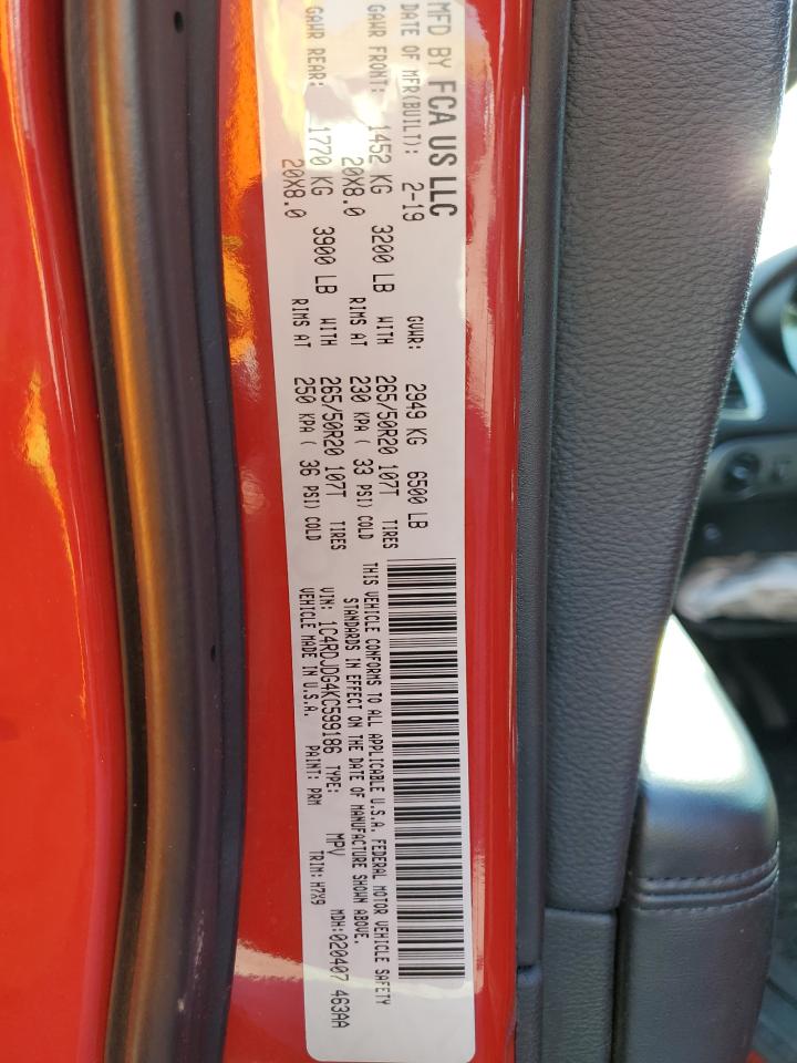 2019 Dodge Durango Gt VIN: 1C4RDJDG4KC599186 Lot: 65039865