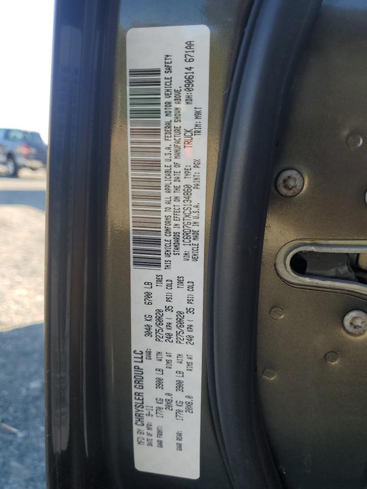 2012 Dodge Ram 1500 Slt VIN: 1C6RD7GTXCS134860 Lot: 63086815