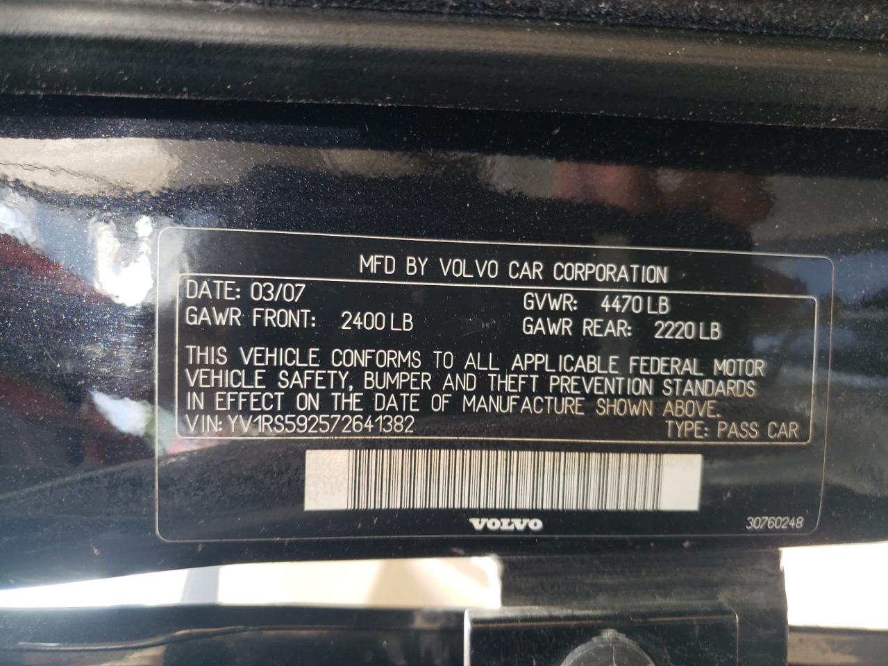2007 Volvo S60 2.5T VIN: YV1RS592572641382 Lot: 63921025
