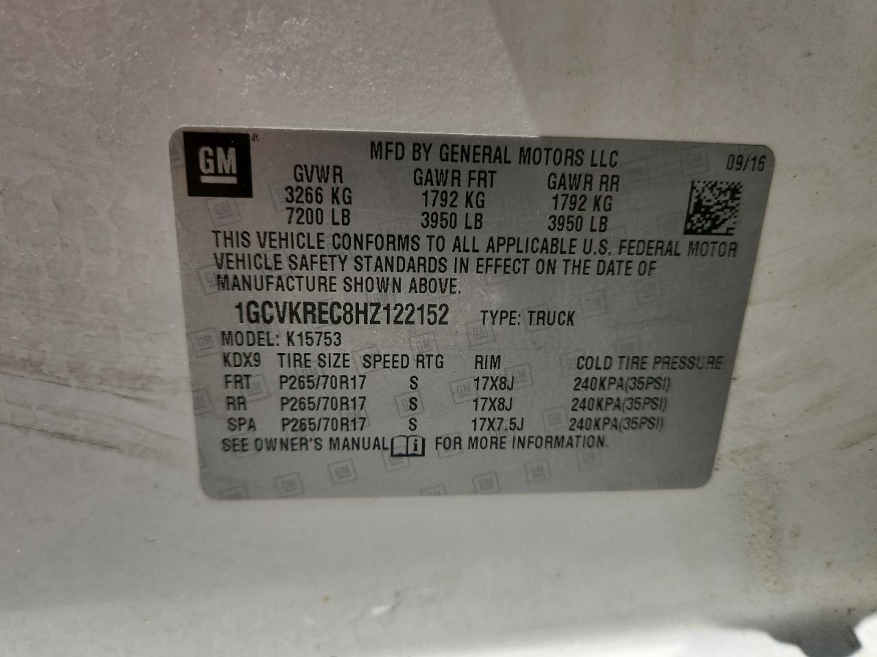 2017 Chevrolet Silverado K1500 Lt VIN: 1GCVKREC8HZ122152 Lot: 63298045