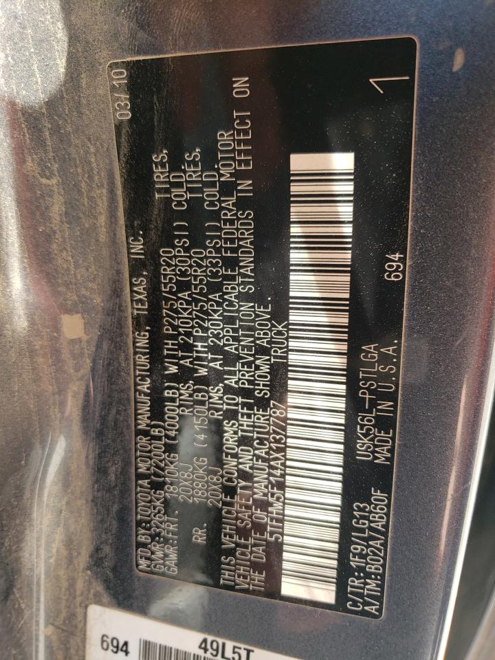 2010 Toyota Tundra Crewmax Limited VIN: 5TFHW5F14AX137787 Lot: 64490165