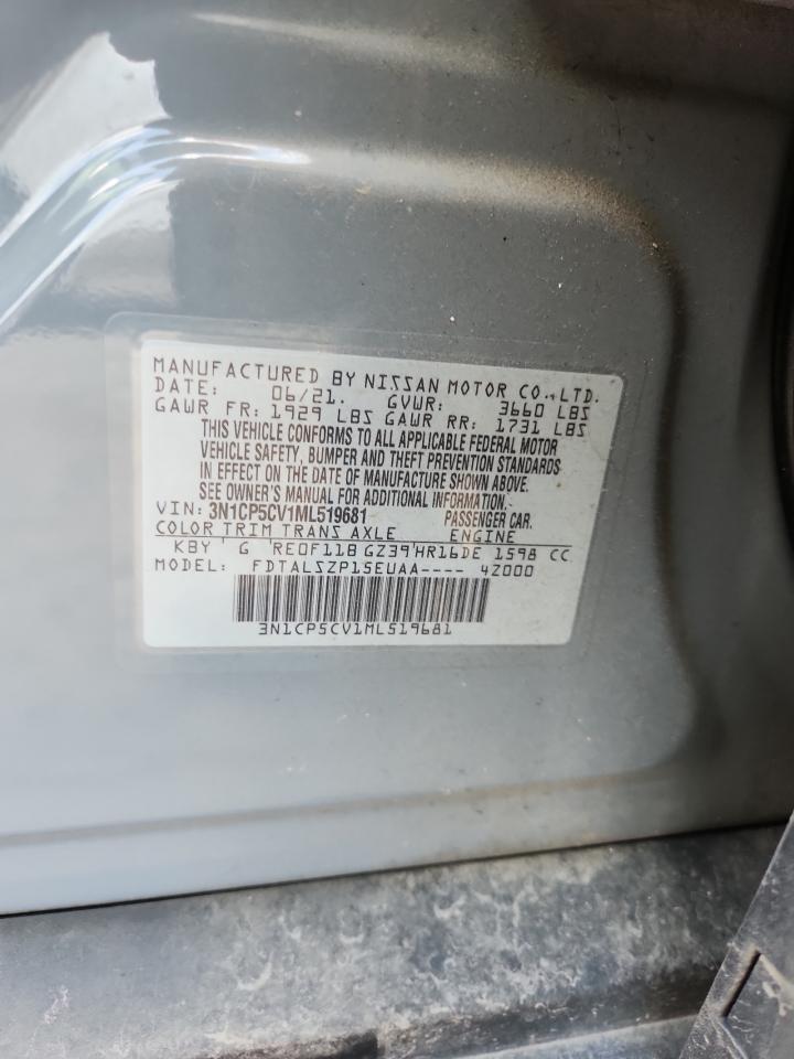 2021 Nissan Kicks Sv VIN: 3N1CP5CV1ML519681 Lot: 63306195