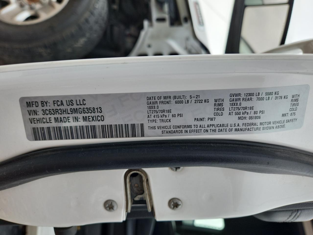 2021 Ram 3500 Big Horn VIN: 3C63R3HL9MG635813 Lot: 64005865
