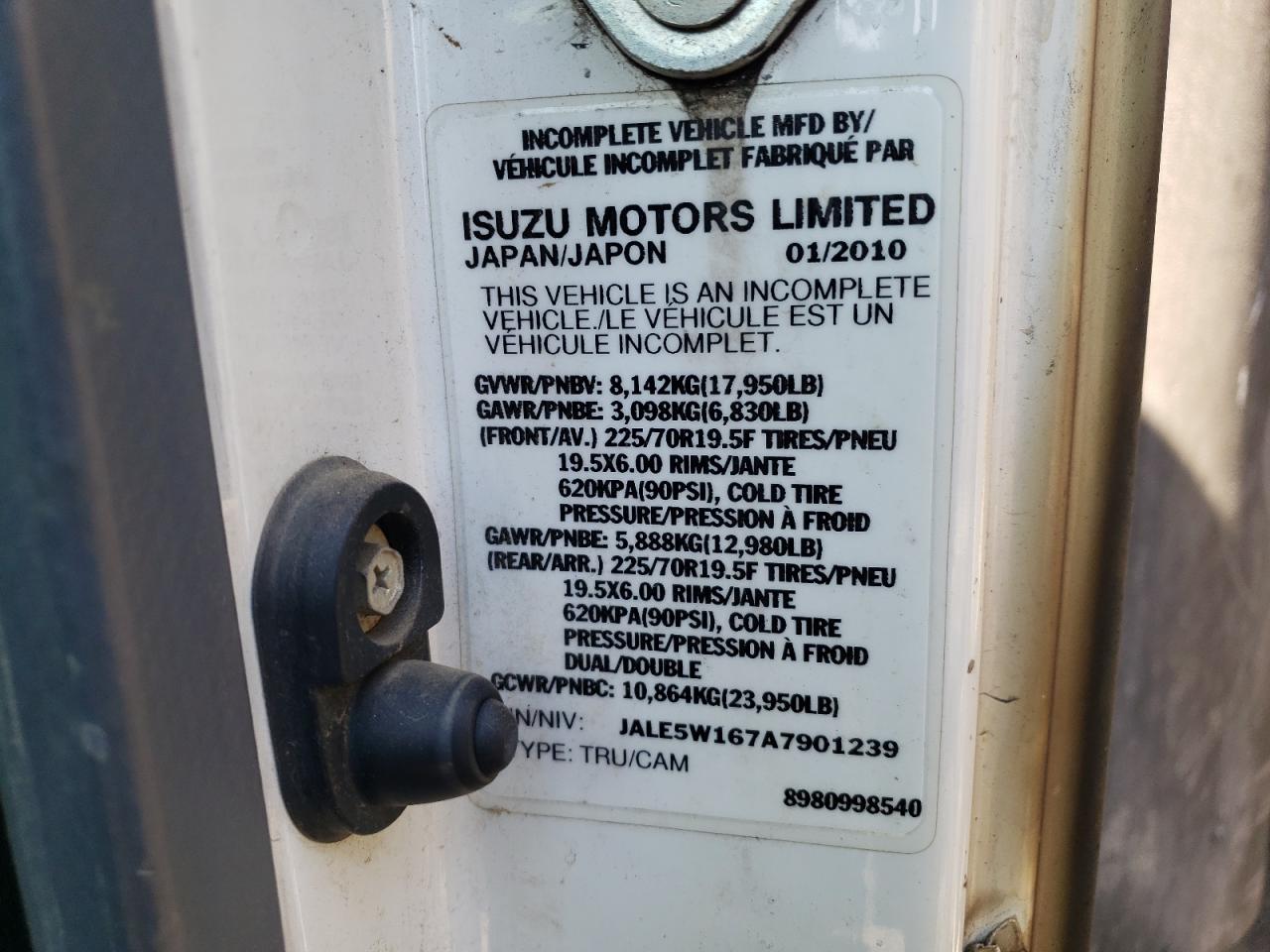 2010 Isuzu Nqr VIN: JALE5W167A7901239 Lot: 62024955