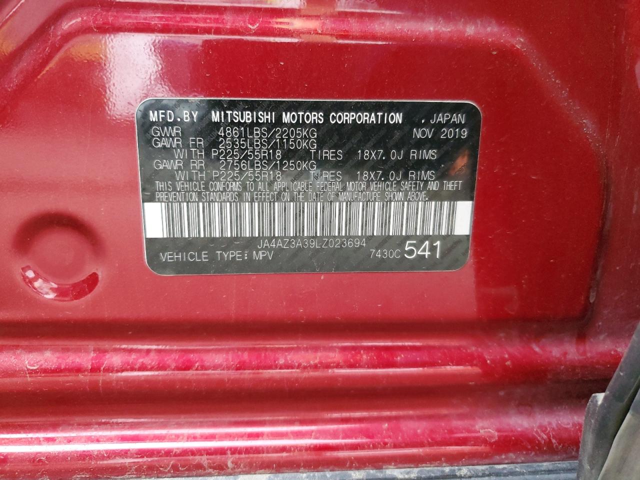 2020 Mitsubishi Outlander Se VIN: JA4AZ3A39LZ023694 Lot: 64337395
