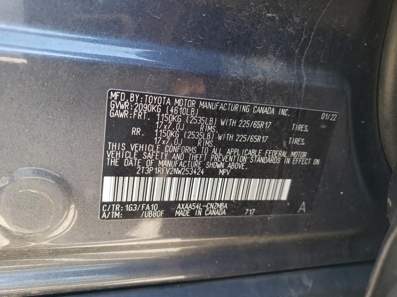 2022 Toyota Rav4 Xle VIN: 2T3P1RFV2NW253424 Lot: 64074405