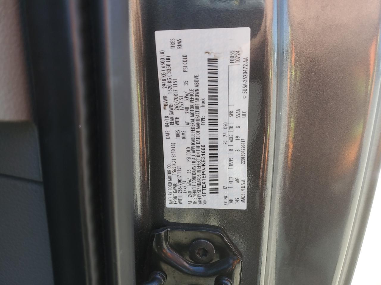 2018 Ford F150 Super Cab VIN: 1FTEX1EP0JKE31666 Lot: 62628245